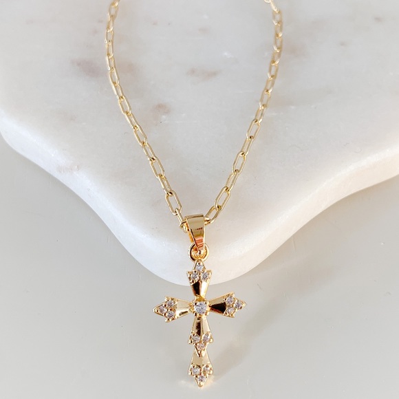 Dainty CZ Cross Necklace | 14k Gold Filled - Picture 6 of 12